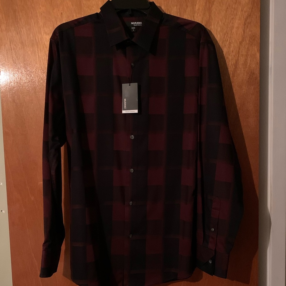 Murano Men’s red/black plaid Dress shirt NWT-large